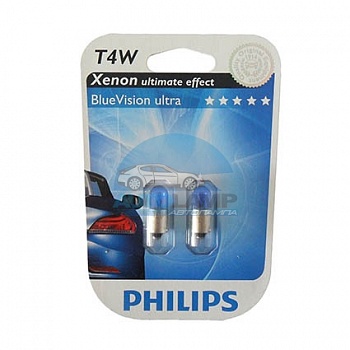 Автолампа PHILIPS T4w 12V 4W BA9s Blue Vision (12929BV), на блистере (2шт)