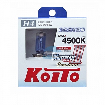 Автолампа KOITO H4 12V 60/55W (135/125W) Whitebeam III 4500K - 2шт (P0744W)