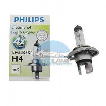 Автолампа PHILIPS H4 12V 60/55W P43t Long Life Eco Vision (12342LLECOC1) Автолампа PHILIPS H4 12V 60/55W P43t Long Life Eco Vision (12342LLECOC1)
