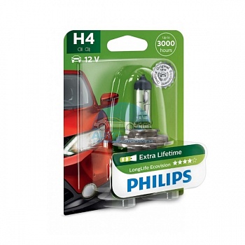 Автолампа PHILIPS H4 12V 60/55W P43t Longer Life Eco Vision (12342LLECOB1), на блистере Автолампа PHILIPS H4 12V 60/55W P43t Longer Life Eco Vision (12342LLECOB1), на блистере