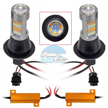 Светодиодные лампы 3156 ДХО в поворотники (2 в 1) 42SMD 2835 бело-желт. Светодиодные лампы 3156 ДХО в поворотники (2 в 1) 42SMD 2835 бело-желт.