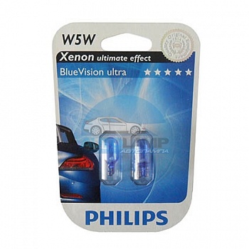Автолампа PHILIPS W5w 12V 5W б/ц Blue Vision (12961BV), на блистере-2шт