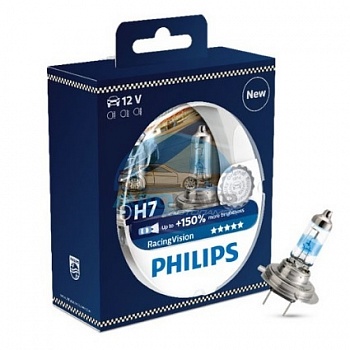 Автолампа PHILIPS H7 12V 55W +150% Racing Vision (12972RVS2), EUROBOX-2шт