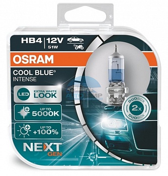 Автолампа OSRAM HB4 12V 51W P22d +100% Cool Blue Intense Next Generation (9006CBN), EUROBOX-2шт