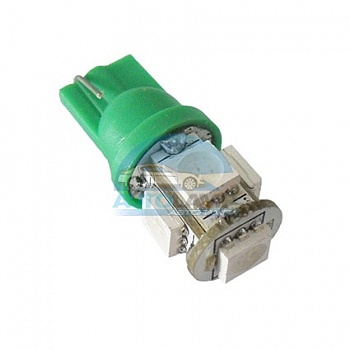 Светодиоды GL T10 б/ц 5 диодов SMD5050, зеленые (габариты, панель приборов) Светодиоды GL T10 б/ц 5 диодов SMD5050, зеленые (габариты, панель приборов)