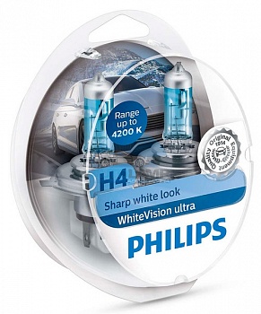 Автолампа PHILIPS H4 12V 60/55W P43t White Vision ULTRA 4200K (12342WVUSM), EUROBOX-2шт