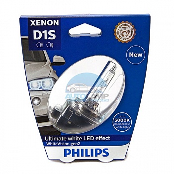 Ксеноновая лампа PHILIPS D1S XENON WHITE VISION gen2 +120% 5000K (85415WHV2S1), на блистере Ксеноновая лампа PHILIPS D1S XENON WHITE VISION gen2 +120% 5000K (85415WHV2S1), на блистере
