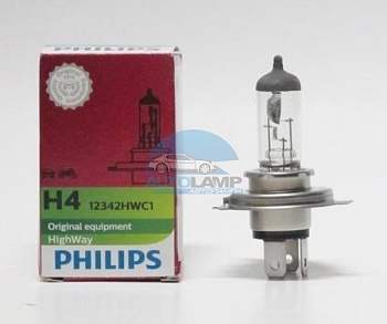 Автолампа PHILIPS H4 12V 60/55W P43t HighWay (12342HWC1)