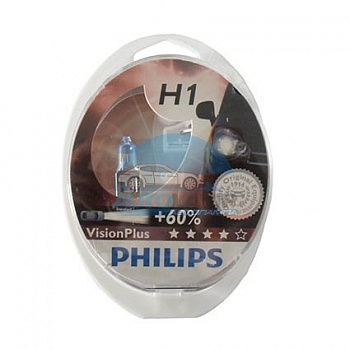 Автолампа PHILIPS H1 12V 55W P14,5st +50% Vision Plus (12258VP), EUROBOX-2шт