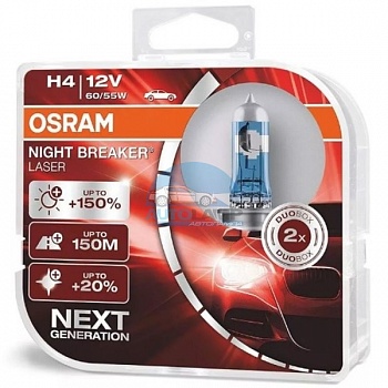 Автолампа OSRAM H4 12V 60/55W P43t +150% Night Breaker Laser (64193NL), EUROBOX-2шт Автолампа OSRAM H4 12V 60/55W P43t +150% Night Breaker Laser (64193NL), EUROBOX-2шт