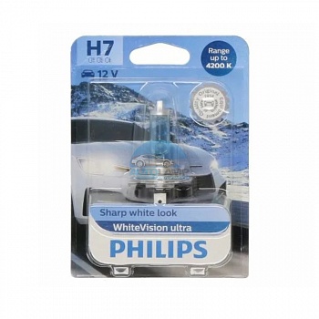 Автолампа PHILIPS H7 12V 55W P26d White Vision Ultra 4200K (12972WVUB1), на блистере Автолампа PHILIPS H7 12V 55W P26d White Vision Ultra 4200K (12972WVUB1), на блистере