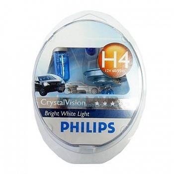 Автолампа PHILIPS H4 12V 60/55W P43t Crystal Vision (12342CV), EUROBOX-2шт Автолампа PHILIPS H4 12V 60/55W P43t Crystal Vision (12342CV), EUROBOX-2шт
