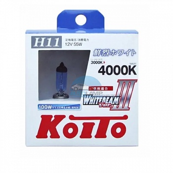 Автолампа KOITO H11 12V 55W (100W) (Other Brand) Whitebeam III 4000K - 2шт (P0750W)