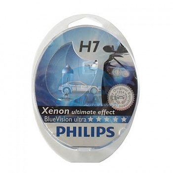 Автолампа PHILIPS H7 12V 55W P26d Blue Vision Ultra(12972BVU), EUROBOX-2шт