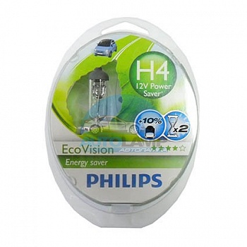 Автолампа PHILIPS H4 12V 60/55W P43t Eco Vision (12342ECO), EUROBOX-2шт
