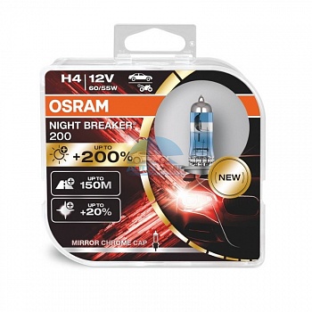 Автолампа OSRAM H4 12V 60/55W P43t +200% Night Breaker (64193NB200-HCB)
