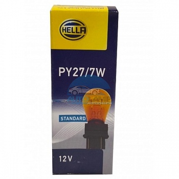 Автолампа HELLA PY27/7W 12V 27/7W желтая W2.5x16q Автолампа HELLA PY27/7W 12V 27/7W желтая W2.5x16q