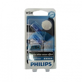Автолампа PHILIPS W5w 12V 5W б/ц White Vision (12961NBVB2), на блистере-2шт