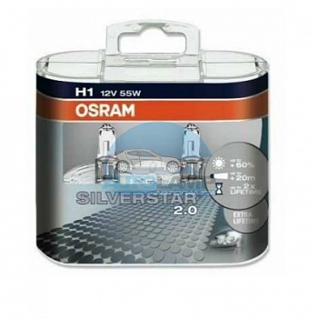 Автолампа OSRAM H1 12V 55W P14,5s +50% Silverstar Long Life (64150 SV2), EUROBOX-2шт