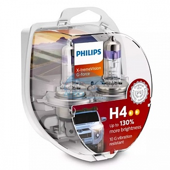 Автолампа PHILIPS H4 12V 60/55W +130% X-treme Vision G-FORCE (12342XVGS2), EUROBOX-2шт