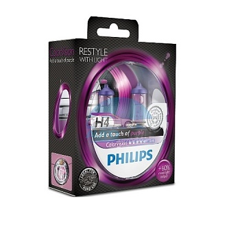 Автолампа PHILIPS H4 12V 60/55W P43t Color Vision Purple (12342CVP), EUROBOX-2шт Автолампа PHILIPS H4 12V 60/55W P43t Color Vision Purple (12342CVP), EUROBOX-2шт
